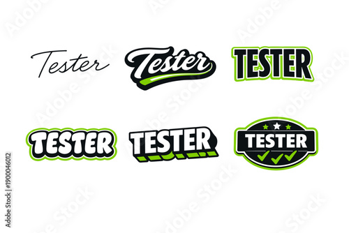 Variety of tester logo designs with green and black accents