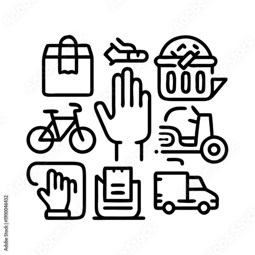 Modern delivery and transportation icons for business and daily life