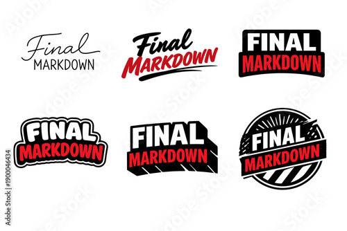 Final markdown logo variations in black, red, white text designs