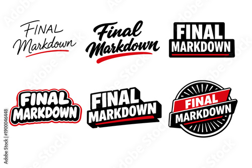 Final markdown text designs in various stylized logo formats