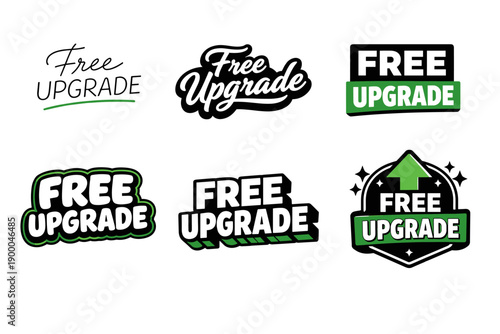 Bold free upgrade icons featuring arrows and stars in black and green