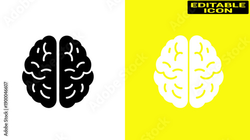 Two distinct brain images with one half in black and white and the other in grayscale. Vector