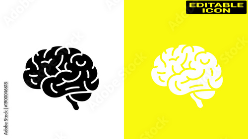 Two distinct brain images with one half in black and white and the other in grayscale. Vector