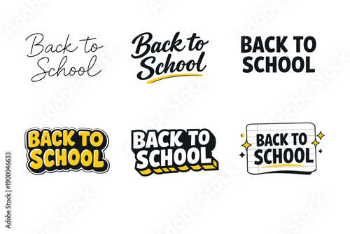 Variety of back to school typography designs in different styles