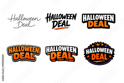 Creative halloween deal logos in various styles and colors