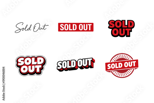 Variety of sold out text designs in modern styles and bold colors