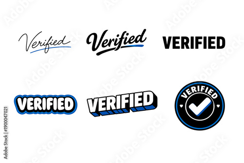 Verified badge designs in various styles and fonts