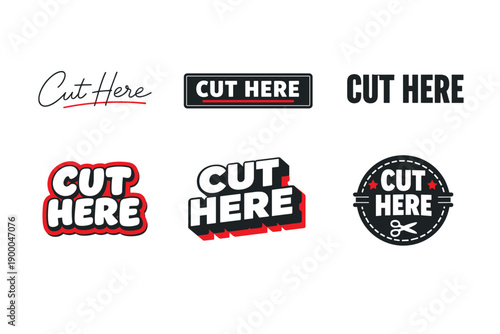 Cut here text designs collection with various styles and font effects