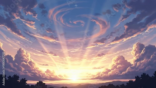 sunrise over calm sea with dramatic clouds and warm golden light