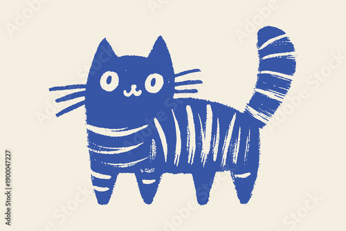 Striped cat doodle hand drawn brush sketch vector illustration