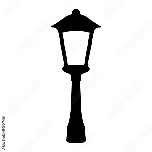 Classic black street lamp silhouette casting a glow upon a pristine background