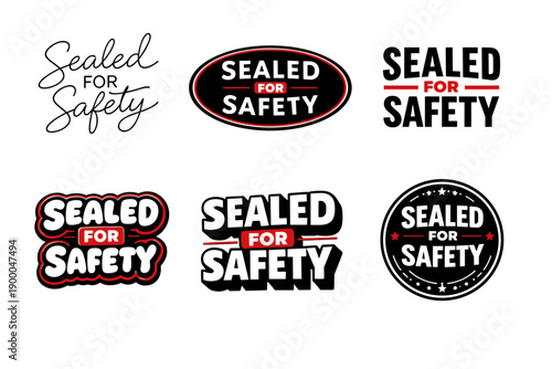 Sealed for safety logos collection in various styles and designs