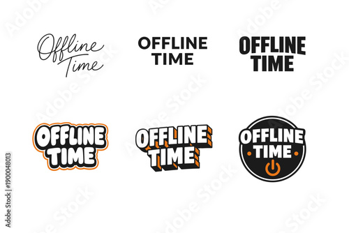 Diverse 'offline time' text designs in various styles and fonts