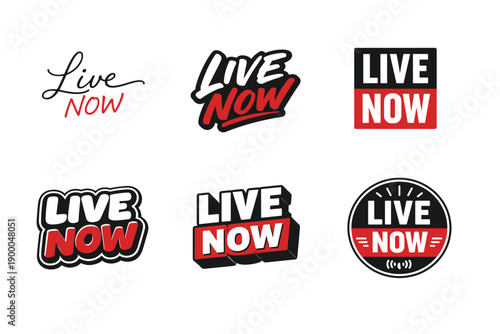 Live now text designs in red black and white style collection