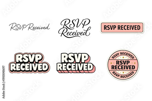 Rsvp received stickers in various fonts and styles