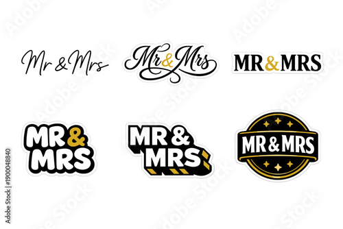 Variety of mr and mrs logos with diverse typography and styles