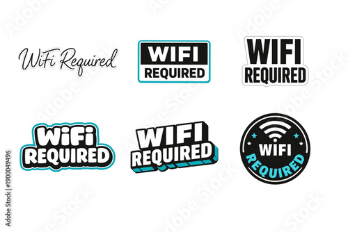 Diverse wifi required signs in various styles and designs
