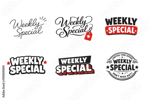 Weekly special logos collection with taglines and designs
