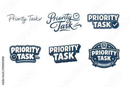 Creative priority task text designs with various styles and icons