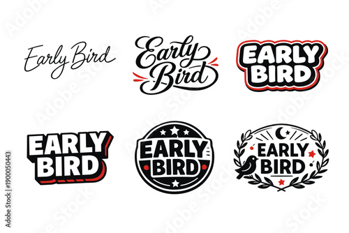 Creative early bird logos in various styles featuring decorative elements