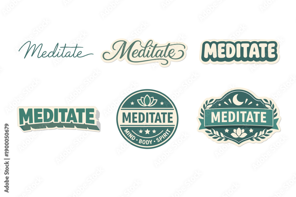 Obraz premium Meditate typography designs with mind body spirit emblems in green tones