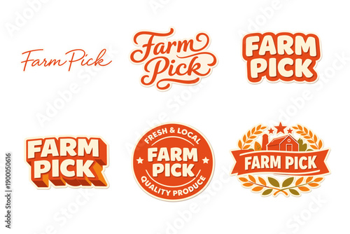 Farm pick logos collection featuring fresh produce and local farm themes
