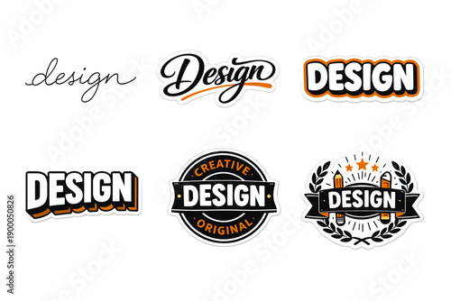Creative text design variations with black and orange accents