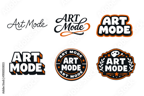 Art mode logo designs in various fonts and styles