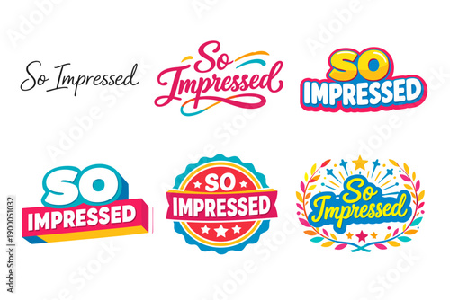 Colorful so impressed logos with decorative elements and typography