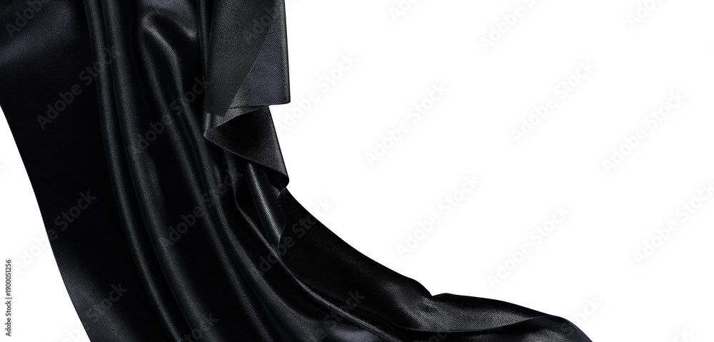 Naklejka premium Close up of black shimmering fabric, perfect for texture or fashion backgrounds. Clean white backdrop with flowing mater