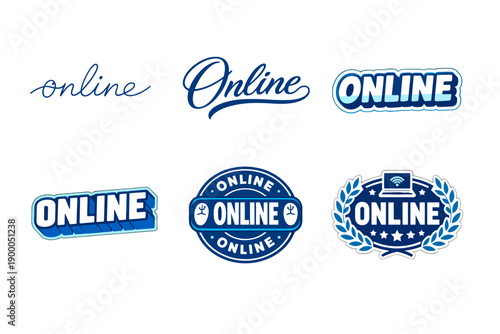 Various online logos: blue themed designs in diverse styles