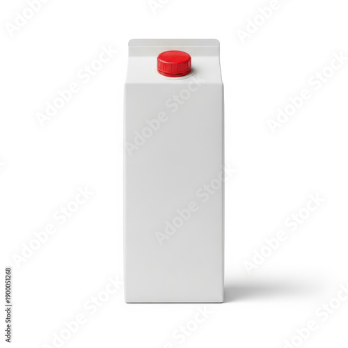 A tall white carton with a red plastic lid on a white background