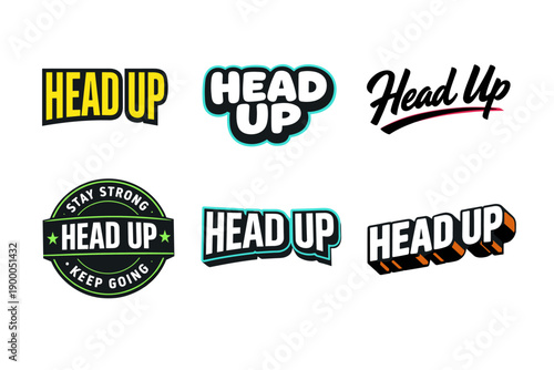 Variety of 'head up' typography designs in bold styles