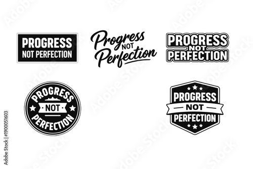 Progress not perfection motivational typography designs in various styles