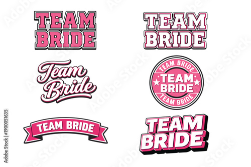 Team bride logos in various pink and white designs for bridal celebrations