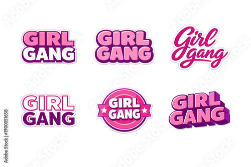 Pink girl gang logo variations in bold and script styles