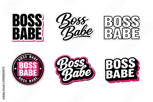 Bold boss babe text designs in various styles and colors