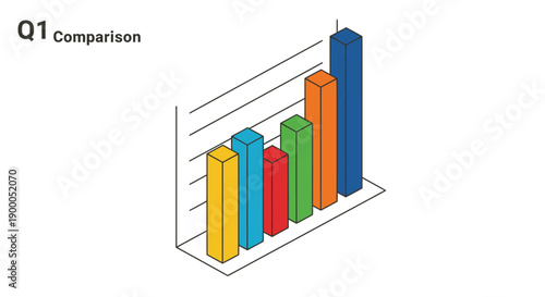 3D Bar Chart Comparison Illustration for Q1 Business Data Reporting and Analysis. Modern Isometric Infographic Design Element.