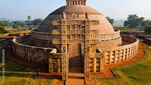 Ancient stone dome structure with intricate carvings