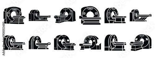 Minimalist black silhouette icon set of a ct scan machine . simple black flat vector style for medical and fitness icons concept.