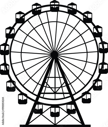 Ferris wheel silhouette illustration, amusement park attraction symbol, carnival entertainment concept, black vector design, fairground ride icon isolated