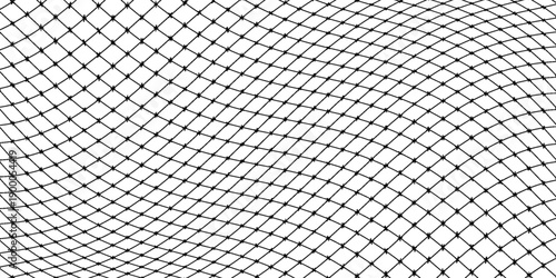 Wire mesh fence isolated on white background. Mesh texture for fishing nets. Seamless black pattern for sportswear or soccer goal, volleyball net, basketball hoop, hockey, athletics.