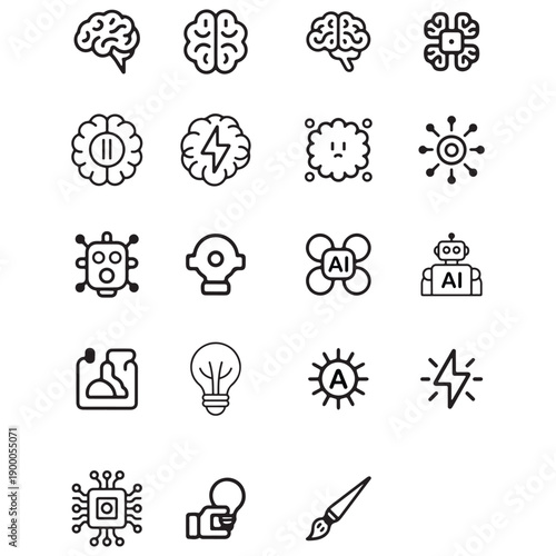 Artificial Intelligence and Machine Learning Icon Set
