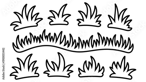 A minimalist vector graphic illustration of grass clumps and blades