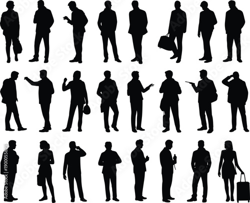 Black silhouettes of business people standing in various poses