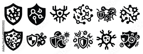 Minimalist black silhouette icon set of a immune system . simple black flat vector style for medical and fitness icons concept.