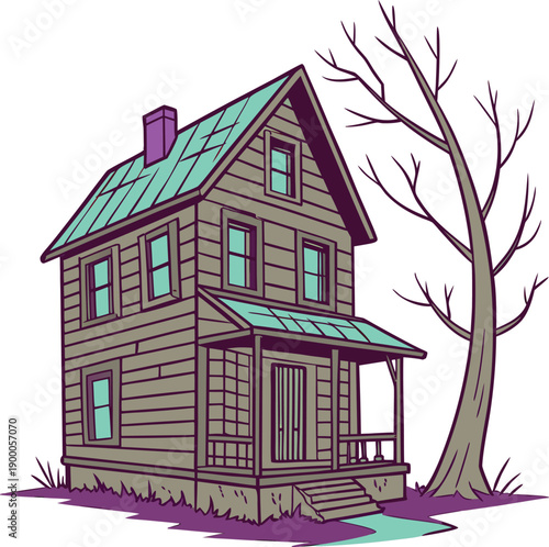 Spooky haunted house vector illustration, isolated on transparent background