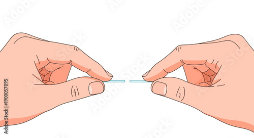 Two Hands Holding Tiny Blue Object with Fingertips. Isolated Vector Illustration of Precision Grip or Delicate Task.