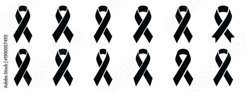 Minimalist black silhouette icon set of a oncology ribbon . simple black flat vector style for medical and fitness icons concept.