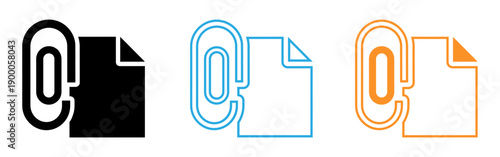 Three variations of a document icon with a paperclip